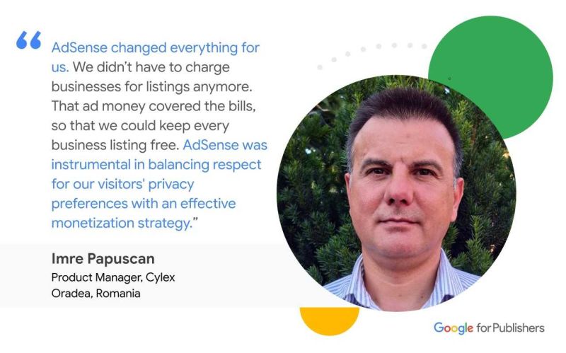 Testimonial from Imre Papuscan about Google AdSense’s impact on Cylex